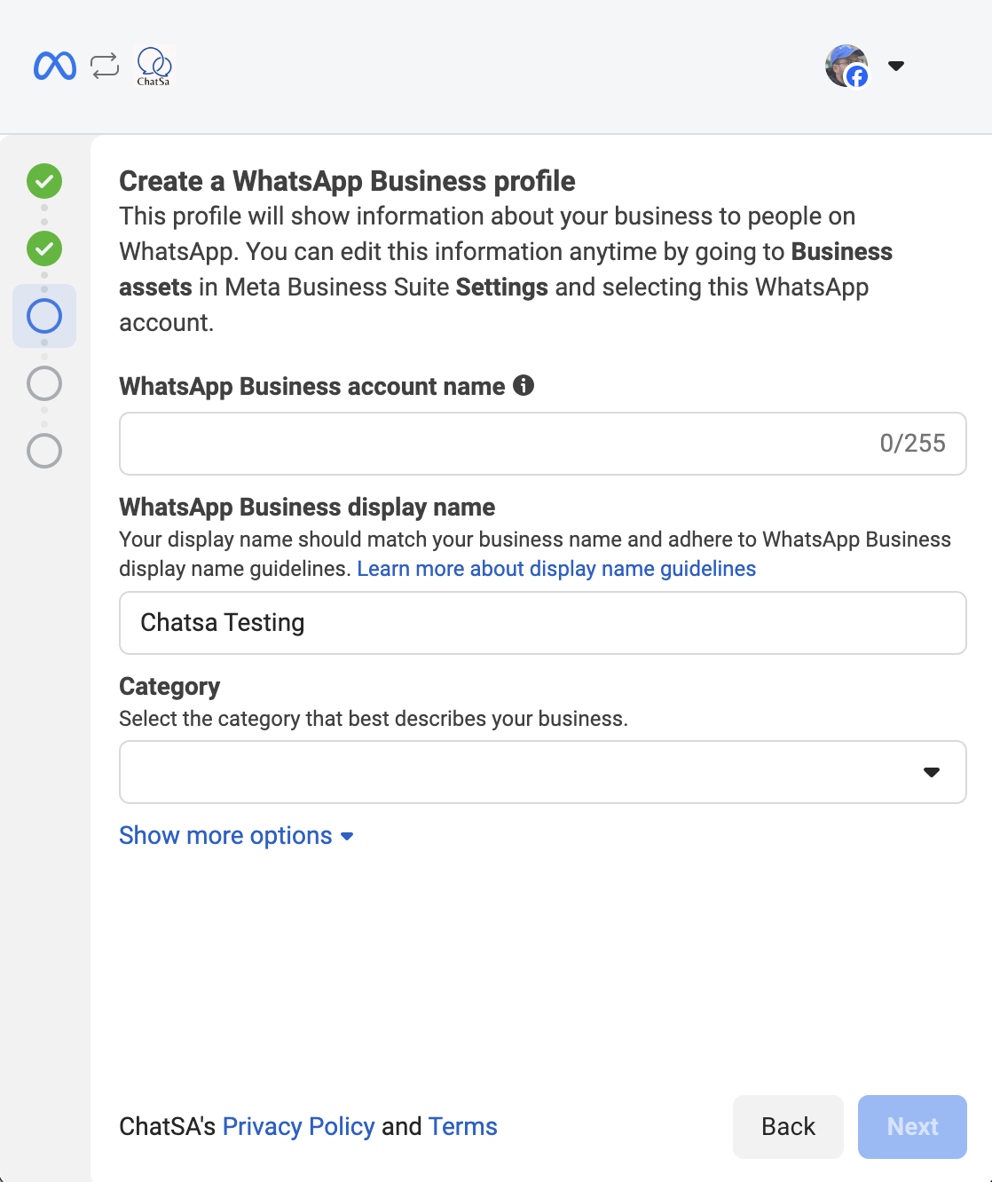 Fill in the information for the Business profile